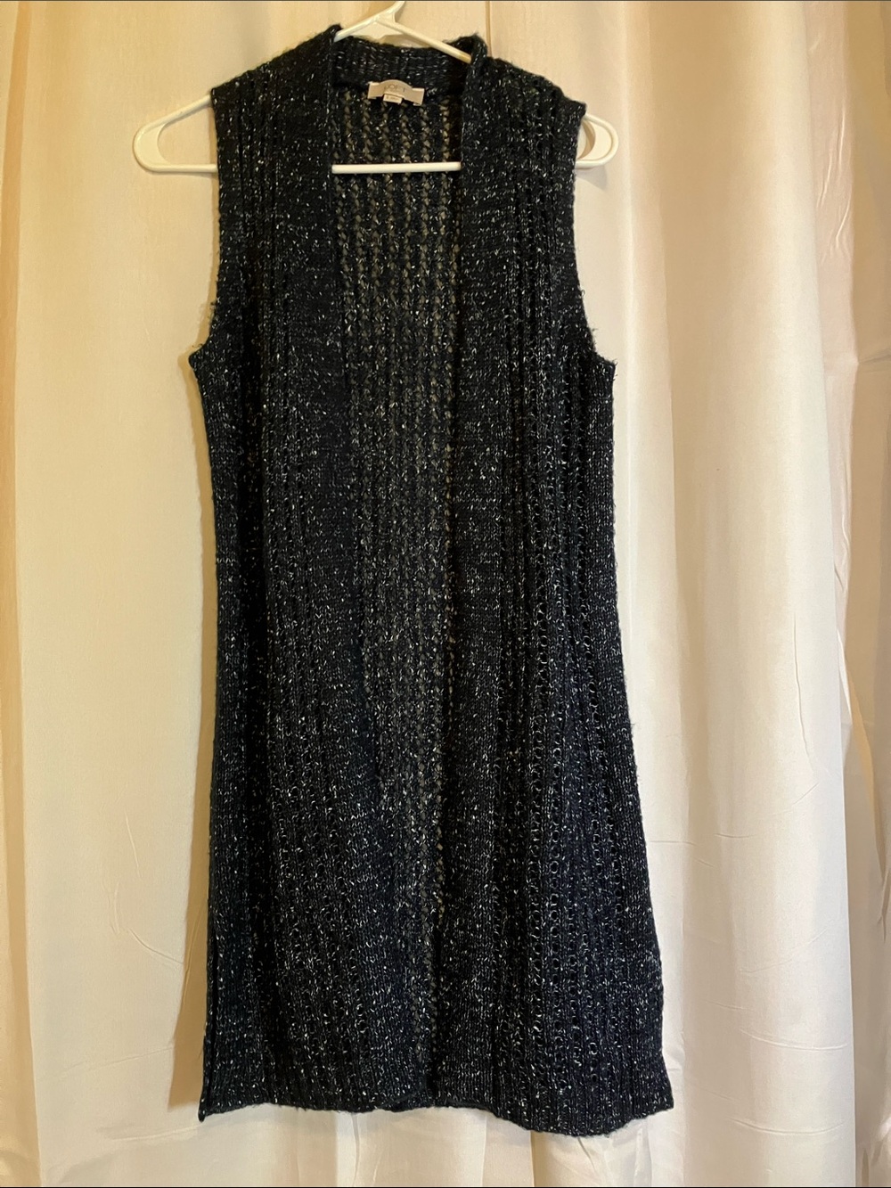 LOFT Black Metallic Fleck Long Open Knit Vest